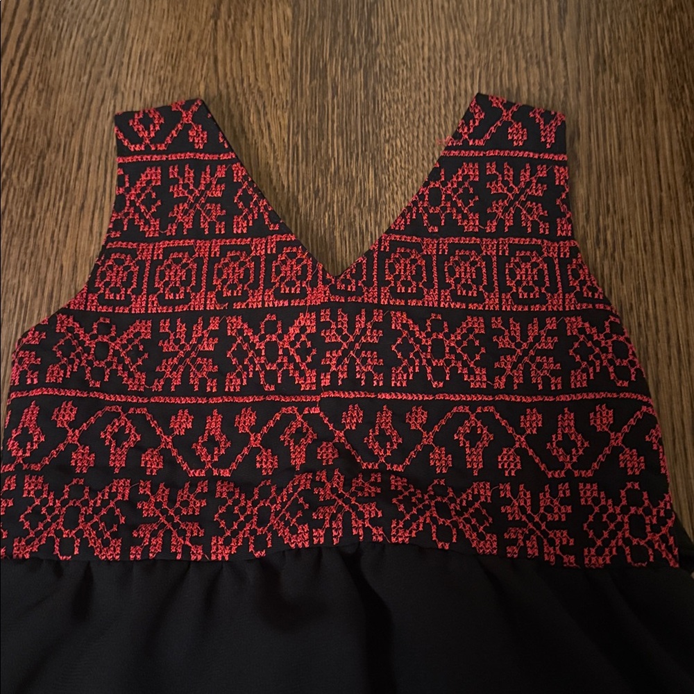 Girls Palestinian Jordanian Thobe Black and Red Embroidered Chiffon Dress - Picture 2 of 4